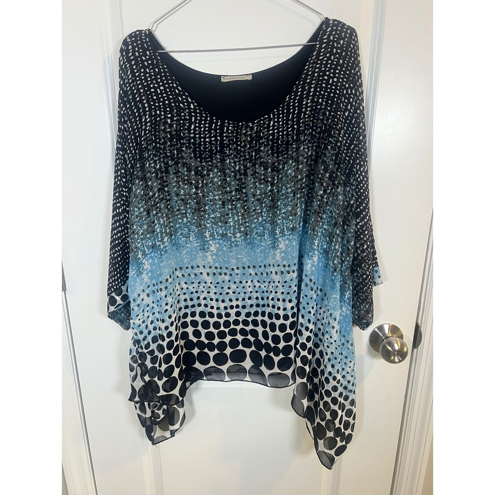 Mesmerize Womens Tunic Top Dakota Sharkbite Hem‎ Blue Black Large